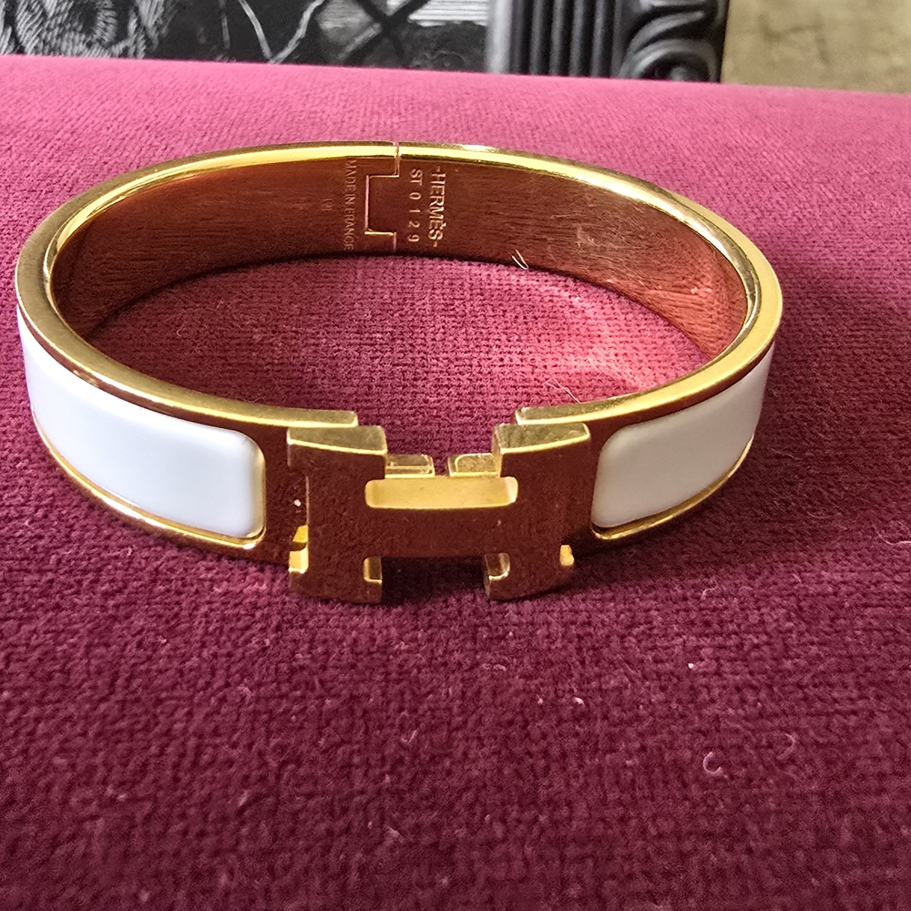 Hermes Gold and White H Click Bracelet